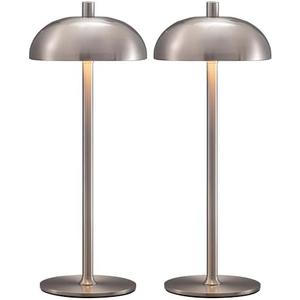 NEWSEE Cordless LED 12" Small Table Lamps Set of 2, Modern Portable Desk Lamp, 3 Color Dimming Rechargeable Battery Lights, for Bedroom, Outdoor, Restaurant, Bedside, Baby Night Light, Gifts (Nickel)