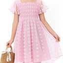 Kids4ever 6-12T Girls Chiffon Dress with Solid Pom Poms & Flutter Ruffle Short Sleeve Kids Lace Square Neck Frocks, 13T