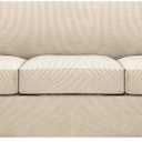 4 Piece Stretch Sofa Covers for 3 Cushion Couch Covers Furniture Slipcovers for Living Room (1 Base Cover Plus 3 Seat Cushion Covers) Thicker Jacquard Fabric Cover (XL Sofa, Natural)