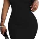 Nimsruc Women Casual Sexy Tank Top Bodycon Dress Summer Pencil Sleeveless Basic Midi Club Dresses (Black, S)