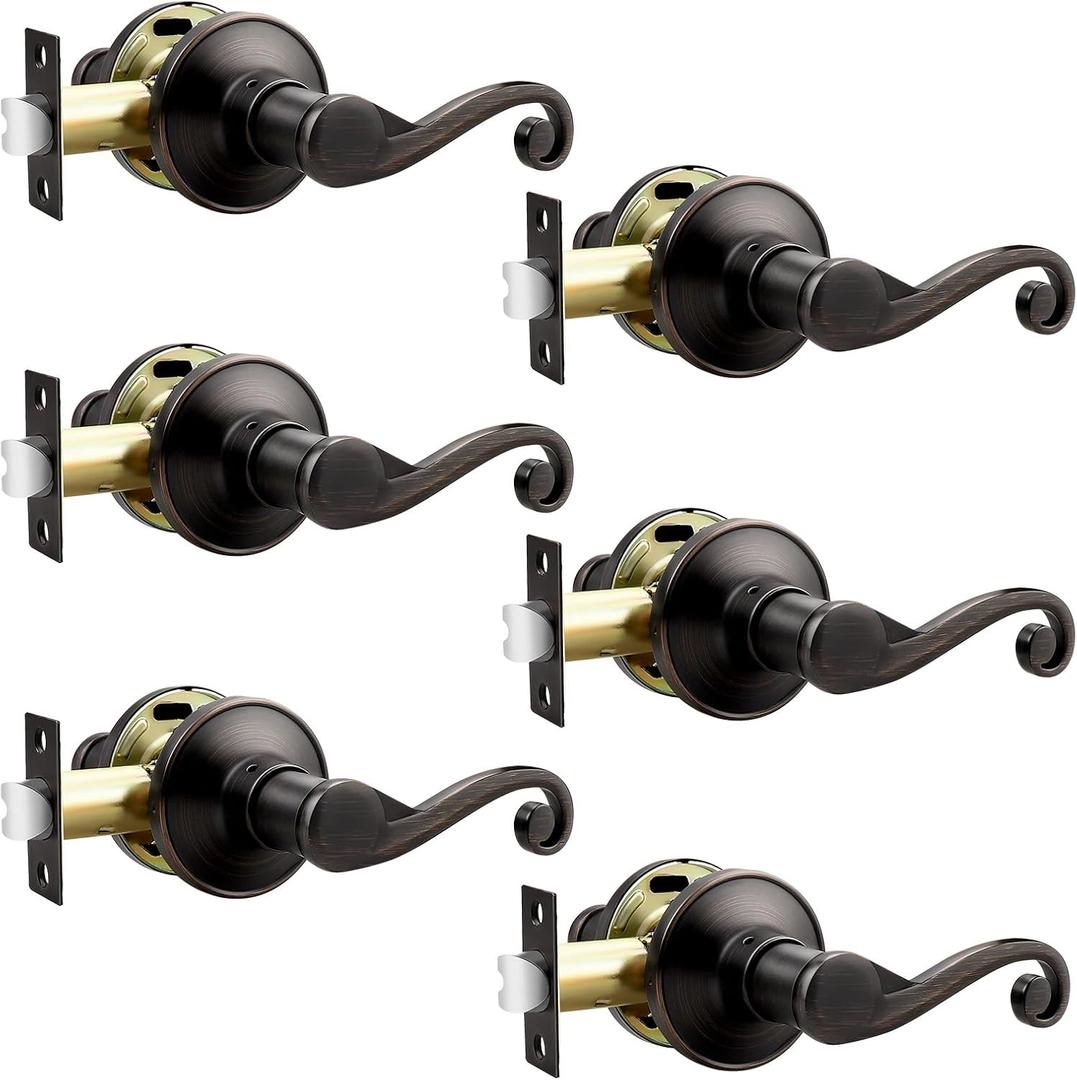 Elegant Oil Rubbed Bronze Interior Door Handles for Closet and Hallway, 6 Pack Passage Door Handle Lever with Modern Style and Durable Finish