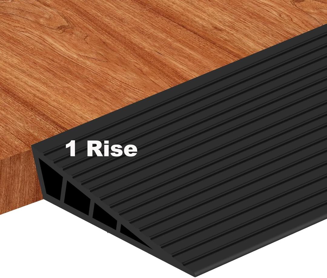 Threshold Ramps for Doorways 1 Rise, Door Floor Transition Strip Self-Adhesive Wheelchairs Ramps, Door Threshold for Home Steps (Black, 2 PC)