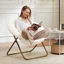 DUMOS Faux Fur Saucer Chair, Foldable Comfy Chair for Bedroom, White, Round-36 Inches