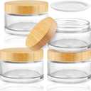 4 Pcs 200g/6.7oz Clear Cosmetic Containers Glass Jar Empty Sample Jars with Bamboo Lids for Cream Lotion Lip Balm Makeup