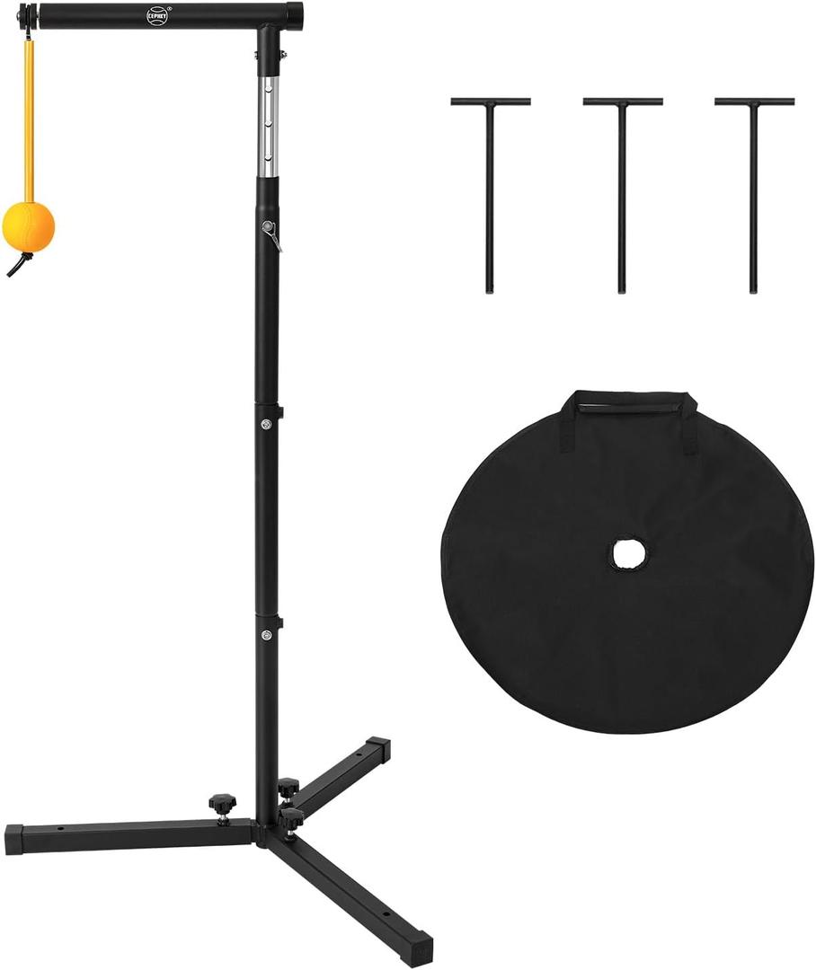Baseball Softball Batting Tee with Auto Return Ball, Adjustable 21" to 45" Baseball Swing Trainer for All Ages, Portable Hitting Trainner with Metal Triangular Base | Ground Stakes & Sandbags