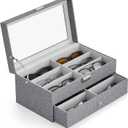 CO-Z Sunglasses Organizer with 12 Slots, Linen Eyeglasses Storage Box for Women Men, 2 Story Lockable Display Case for Multiple Glasses, Sunglasses Jewelry Collection Holder with Drawer, Grey