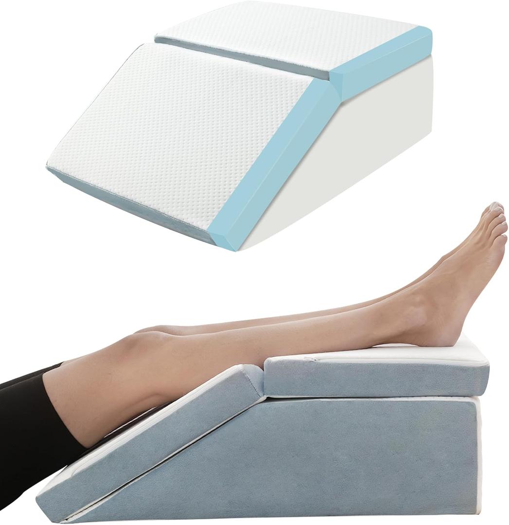 FSCGIFE Leg Elevation Pillow for Swelling, 6&8 Inch Adjustable Cooling Gel Memory Foam Wedge Pillows for After Surgery, Knee Pillow Leg Pillow for Sciatica Back Knee Hip Ankles Back Pain Relief FSCGIFE Leg Elevation Pillow for Swelling, 6&8 Inch Adjustable Cooling Gel Memory Foam Wedge Pillows for After Surgery, Knee Pillow Leg Pillow for Sciatica Back Knee Hip Ankles Back Pain Relief