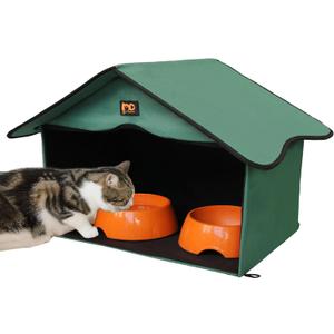 Outdoor Cat House, Waterproof Pet Shelter/Dining Room, for Feral/Community Cats (Green1)