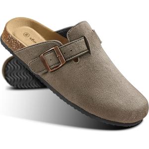 KEMISANT Women Clogs Comfortable Mules Clogs Sandals Slippers Men Women-Suede Upper Cushioned Cork-Footbed (7 Women/5 Men, Taupe4876)