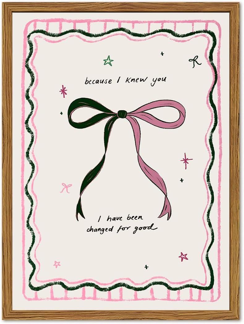 Framed Pink Bow Wall Art, Coquette Preppy Canvas Wall Decor Pictures, Trendy Inspirational Quote Paintings Prints Girly Home Decor Aesthetic for Girls Room Bedroom Dorm 12x16 inch