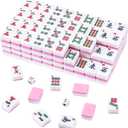 BeautyChen American Mahjong Tile Set, 166 Pcs 1.2" Mahjong Tiles with 3 Dices 1 Instruction, Mahjong Game Set for Adult Family & Friends Gatherings, Mahjong Lovers, Beginners (Pink)