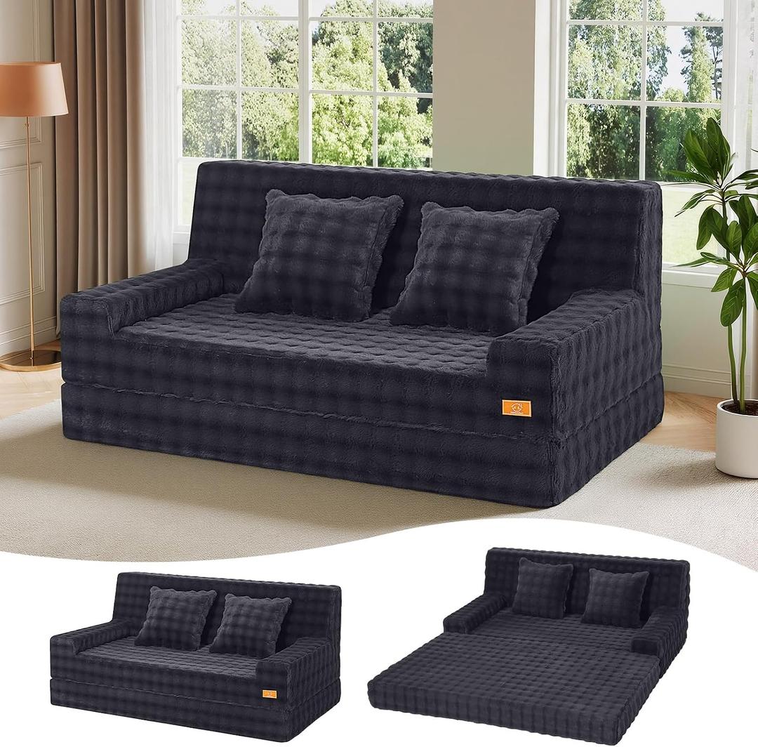 MeMoreCool 59" Boneless Loveseat Sofa Bed, Bubble Corduroy Couch, Dark Grey