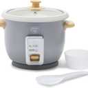 GreenLife Electric Rice Cooker, 3-Cups Uncooked/6-Cups Cooked, Removable PFAS-Free Nonstick Pot, One-Switch Design, Auto Keep Warm, Small Space Saving, Rice Paddle, Soup, Grains, Oatmeal, 1.5 QT, Grey