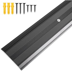Aluminum Metal Door Threshold, Floor Transition Strip, 36'' L x 2.4'' W x 0.1'' H, Flat-Profile Threshold, Flooring Gaps Carpet Vinyl Wood, Stylish Doorway Transition Draft Protection (Black)