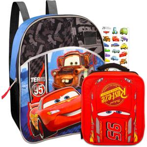 Disney Cars Mini Backpack with Lunch Box Set - Bundle with 11 Lightning McQueen Backpack, Lunch Bag, Stickers, More | Disney Cars Lunch Bag