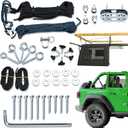 Hard Top Removal Lift for Jeep Wrangler - Top Lift Hoist for Jeep JL JK Models and Ford, Single Person Operation Roof Lift, Safe Anti-Drop System, Supports 8-16 ft. Ceiling, Bonus 6 T Knobs (Blue Rope)