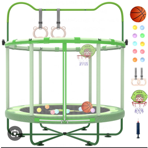 Gardenature 60" Kids Trampoline Indoor, 5ft Toddler Mini Trampoline with Basketball Hoop, Gymnastics Bar, Rings, Christmas Toys Birthday Gifts for Girls Boys Age 3-8