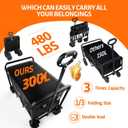 300L Large Collapsible Wagons Carts with Big All-Terrain Beach Wheels, Foldable Shopping Wagon Cart, Heavy Duty 480lbs Load, Folding Utility Cart for Groceries Garden Sport (Black)