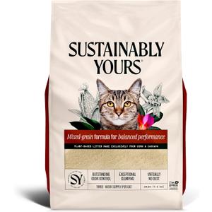 Sustainably Yours Natural Cat Litter, Mixed-Grain Formula, Exceptional Clumping & Odor Control, Virtually No Dust, Easy to Scoop, Corn & Cassava Plant-Based, Unscented, 10 lbs
