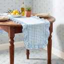 Tegeme Blue Gingham Table Runner 12''x71'' Cotton Ruffle Checkered Plaid Tables Runner Farmhouse Gingham Party Supplies for Home Kitchen Dinner Party Table Decorations (Plaid)