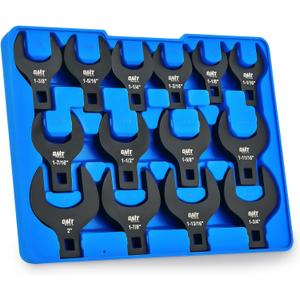 Orion Motor Tech 14 Piece Jumbo Crowfoot Wrench Set, SAE Crows Foot Wrench Set for 1-1/16" to 2" Flare Nuts for 1/2" Drive Rachets & Extenders, Blackened Cr-V Steel Crowfoot Wrenches with Carry Case