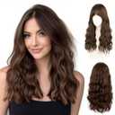 Brown Curly Bob Wig with Bangs, Pre-Styled Natural Synthetic Hair Wigs for Women, Heat Resistant Medium Length Wavy Wig for Daily & Party Use 55-inch