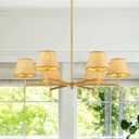 6-Light Boho Rattan Chandelier with Woven Shades, 35 Brass Gold Light Fixture for Dining Room,Adjustable Rustic Pendant Light for Kitchen Island Living Room Entryway,E12.