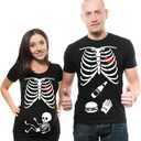 Skeleton Maternity Halloween Couple Matching Shirts Dad and Mom Costume Tee Shirts Pregnancy Tees X-ray T-Shirt (Men-Large/Women-Large, Black)
