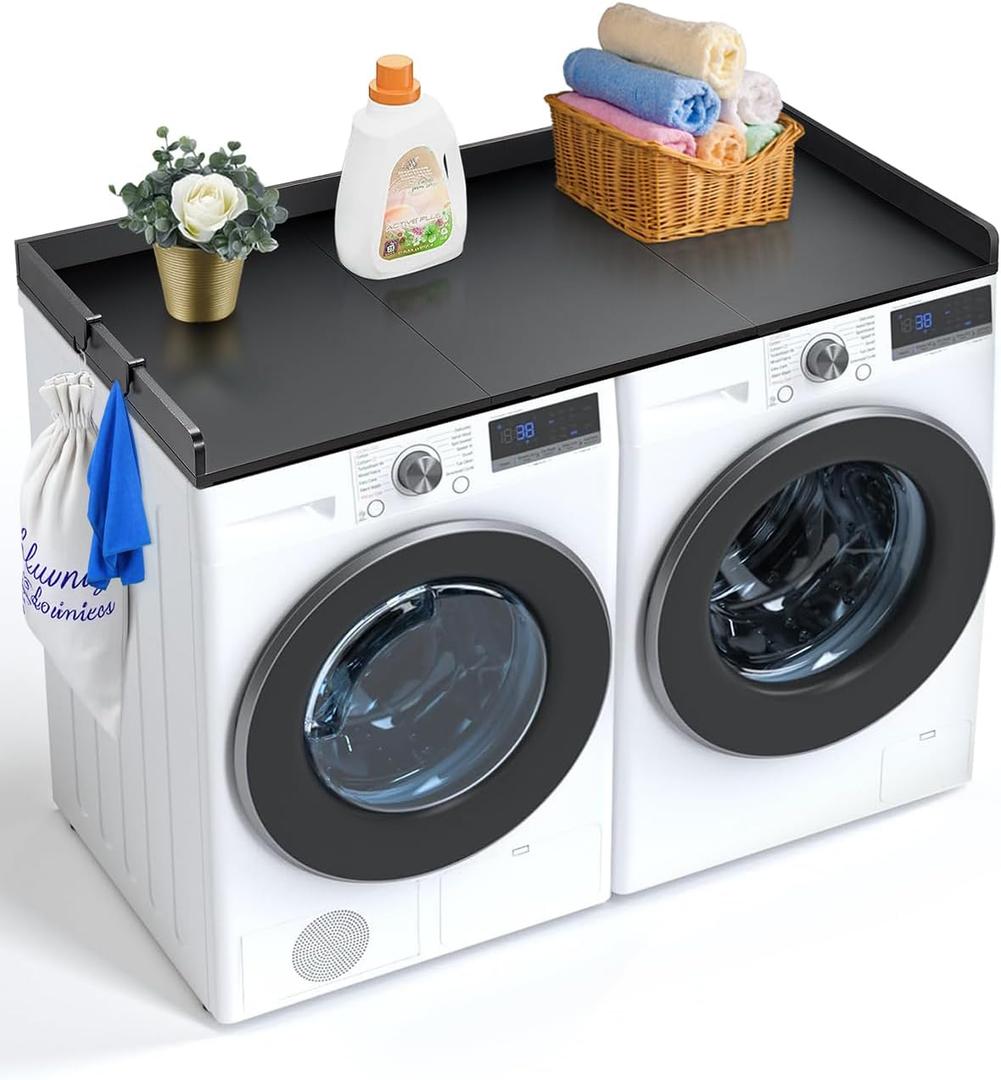 VEVOR Washer Dryer Countertop with 3 Splicing Panels, 54" x 27" Wooden Washer and Dryer Countertop with Non-Slip Pads, Water-Resistant Laundry Topper for Laundry Room Organization and Storage, Black