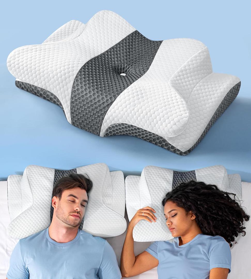 Sleep Doctor Approved Cervical Neck Pillow for Sleeping, Ergonomic Contour Side Sleeper Pillows for Adults, Cooling Orthopedic Pillow for Pain Relief Support, Memory Foam Pillows Back Stomach Sleepers (Dark Gray)