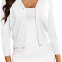 CPOKRTWSO Women's Cropped Cardigan 3/4 Sleeve Bolero Shrug for Dresses Lightweight Open Front Button Down Sweater, Medium
