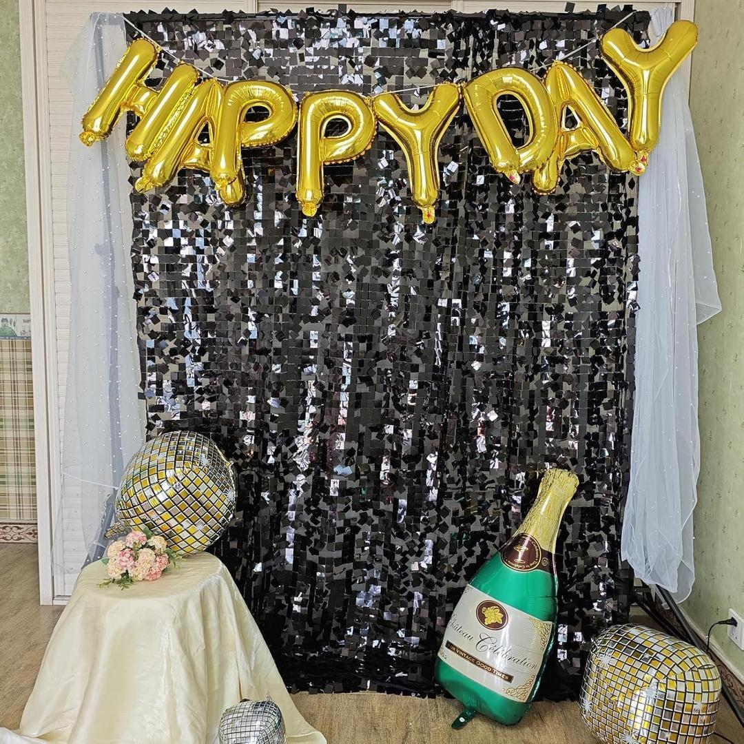 Black Sequin Backdrop Curtain 8x6FT | Large Sequin Glitter, Wedding, Birthday, Party, Shimmer Photo Background Panel