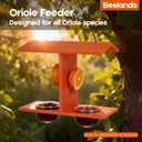 Beslands Oriole Feeders for Outdoor Hanging, 2 Jelly Cups Bird Feeder, Large Capacity with Orange Pegs All in One, Recycled HDPE, Supports Fruit Nectar Seed for Orioles, Baltimore Oriole