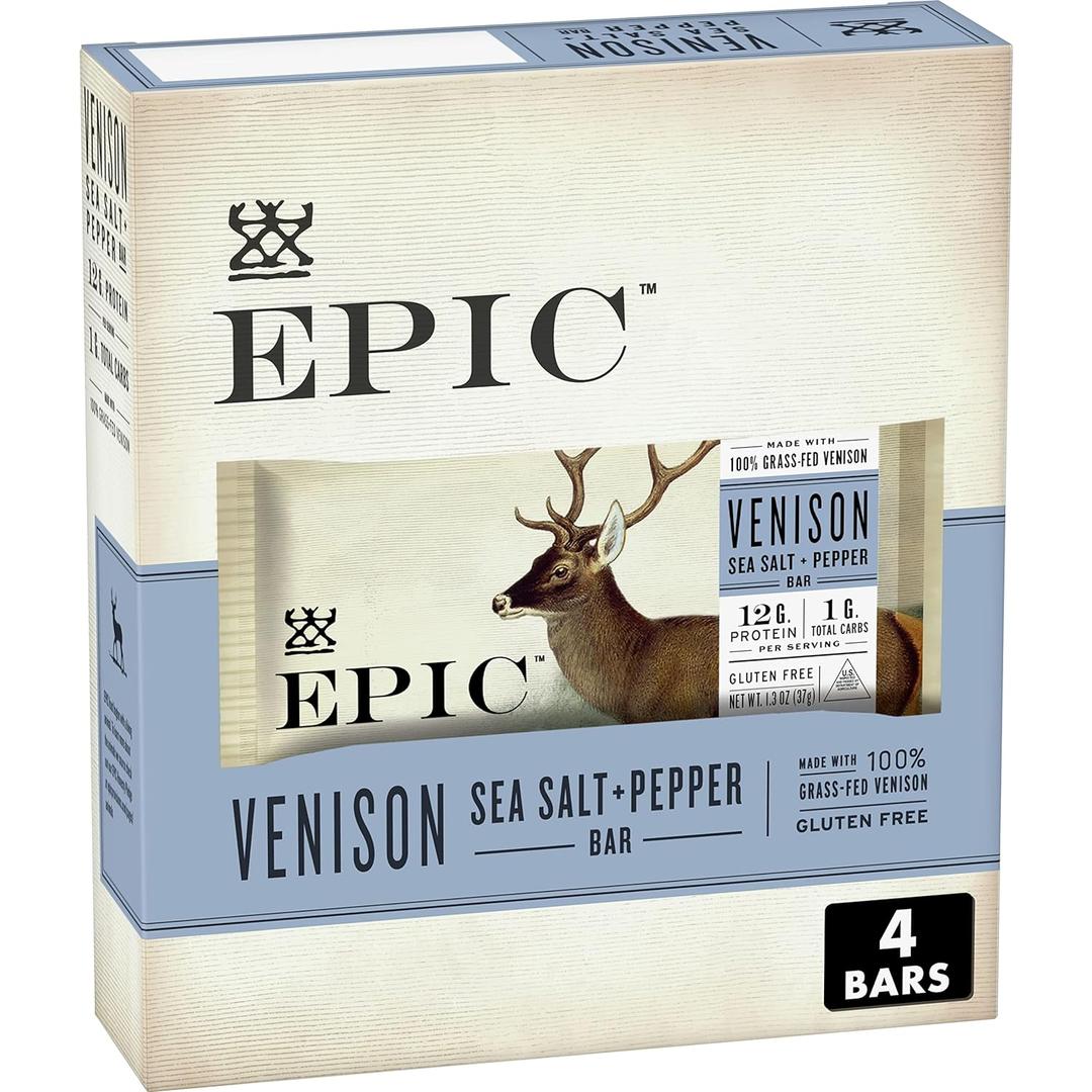 EPIC Venison Sea Salt & Pepper Bars, Keto Friendly, Gluten Free, 4 ct