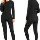 SIMIYA 2 Pack Thermal Underwear for Women Long Johns Winter Warm Fleece Lined Base Layer Set Cold Weather Top and Bottom (Black, L)