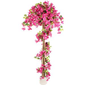 6FT Fake Bougainvillea Tree  Tall Artificial Pink Flower Plant for Home or Office Decor, Realistic Faux Tree for Living Room, Hallway, or Indoor Garden
