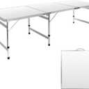 Moosinily Camping Table 6FT Folding Table Large 3 Adjustable Height Portable Picnic Table Camp Aluminum Outdoor Picnic BBQ White
