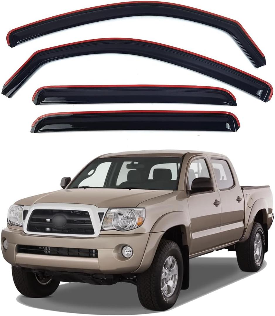 in-Channel Window Visors for Toyota Tacoma Double Cab 2005-2015Rain Guards Sun Shields Window Deflector Wind Vent Visors4PCS