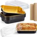 20 Pack Aluminum Loaf Pans with Lids and Baking Paper Disposable Bread Pans 13 x 9.84 x 2.36 Inches Black Gold Aluminum Tin Foil Baking Pan for Food Container Microwave Oven Cooking