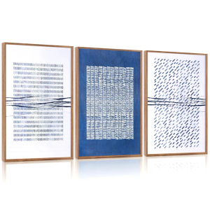 Aurlan Blue and White Abstract Dots Shapes Framed Wall Art(16"x24"), 3 PCS Minimalist Grunge 3D Textured Canvas Artwork, Large Modern Geometric Illustration Art Wall Decor for Office Living Room