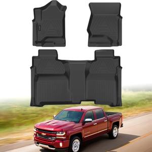 All Weather Car Floor Mats for 2014-2018 Chevy Silverado/GMC Sierra 1500 Crew Cab, 2015-2019 Silverado/Sierra 2500 HD/3500 HD Crew Cab, TPE Rubber Floor Liners Full Set for Chevy Silverado Accessories