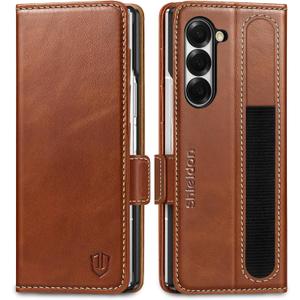SHIELDON Wallet Case for Galaxy Z Fold6 2024, Genuine Leather Folio Case with S Pen Holder, Stand Function, RFID Blocking Card Slot Shock-Absorbent Compatible with Galaxy Z Fold 6 5G - Retro Brown