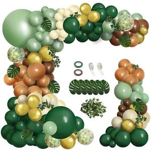 JULLIZ 148 pcs Safari Balloon Arch Kit, Sage Green Brown Jungle Wild One Balloon Garland with Animal Print Balloons Palm Leaves for Woodland Tropical Birthday Party Supplies Shower Decorations