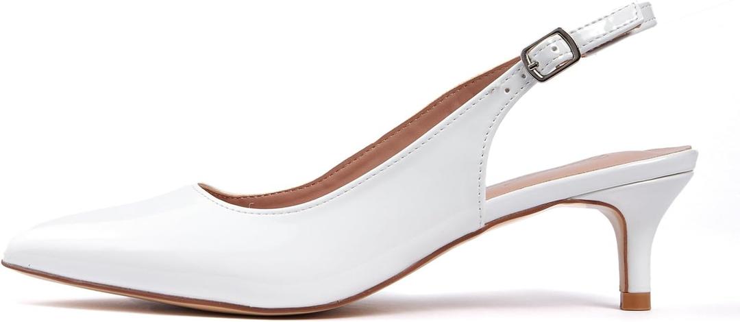 GENSHUO Low Kitten Heels Women's Slingback Dressy Pumps Pointed Closed Toe Ankle Strap Elegant Wedding Pumps Formal Comfortable Shoes, 7.5