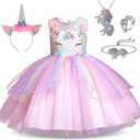 Unicorn Princess Dress Up Clothes for Little Girls  Costume, Jewelry and Headband (7-8 Years)