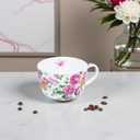 LanHong 25 Ounce Bone China Soup Bowls with Handles Large Soup Mug for Coffee Cereal Oatmeal Latte Flora Soup Bowl Bone China Soup Cup Microwave Safe (Pink Floral)