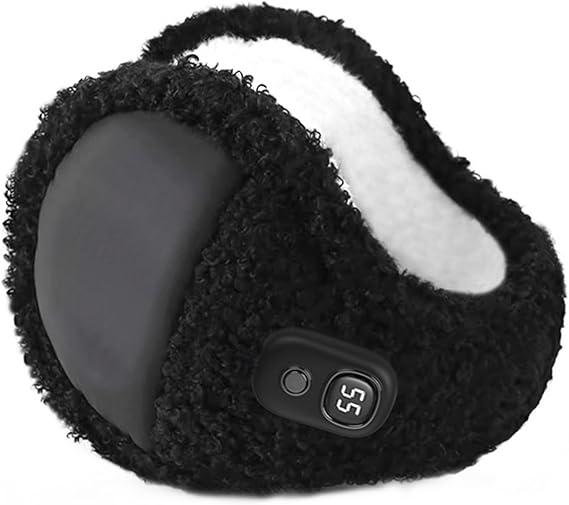 Winter Ear Muffs Mens Ear Muffs Heated Earmuffs for Men Women 3 Heating Levels Heated Ear Warmers with Warm Fleece Linging Automatic Power-Off Rear Wear Foldable Ear Muffs for Winter Outdoor Activity