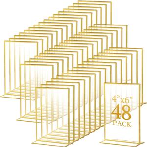 Hoteam 36 Pack Gold Acrylic Sign Holders, Gold Picture Frames Clear Wedding Table Numbers Double Sided Acrylic Holders for Wedding Restaurant Table Number Photos Menu Cards Art (4 x 6 Inch)