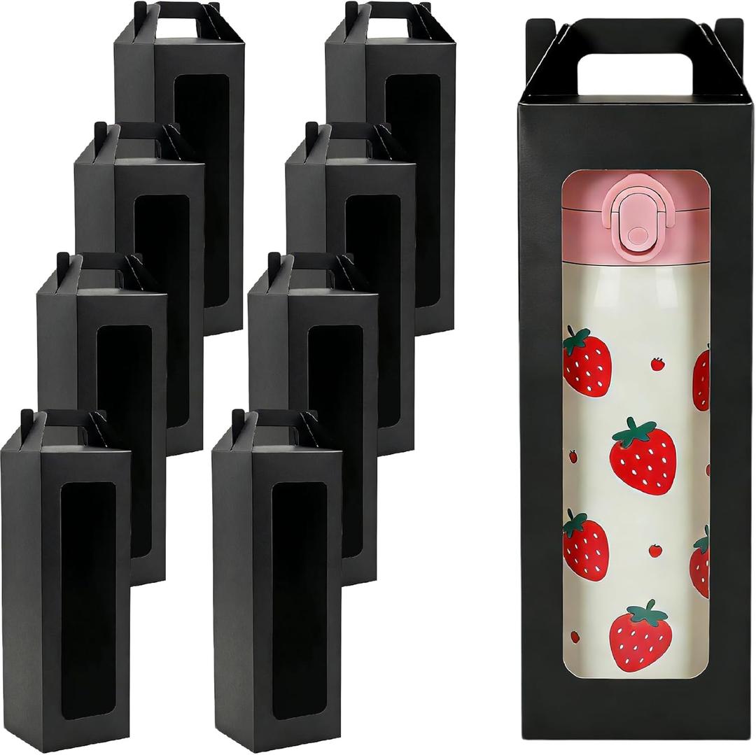20Pcs Tumbler Gift Box with Handle for 18oz 20oz 30oz Sublimation Glass,Cup boxes for packaging 16oz, Drinking Cup Glasses Mug Can Blanks Tumbler Packaging Boxes with window for gifts(Black)