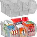 2 Packs Large Snack Organizer for Countertop, Plastic Pantry Organizer and Storage Bin for Kitchen, 6 Compartment Food Container Snack Bar with Dividers, Chip Holder for Office(Clear Black)